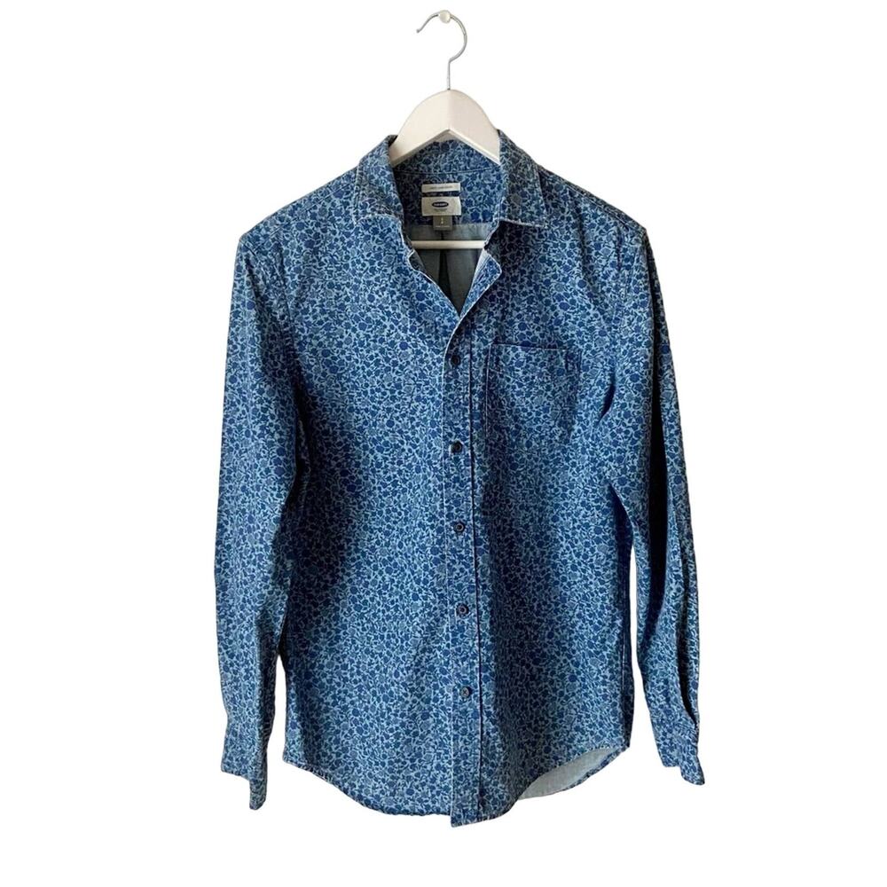 Old Navy Slim-Fit Floral Chambray Button-Down Shirt Size Small